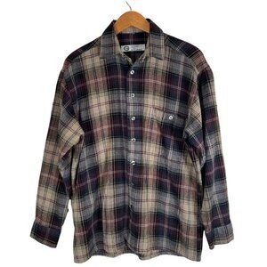 C&A Mens Size M Soft Woven Wine Camel Plaid Shirt in Acrylic Wool Blend L/S
